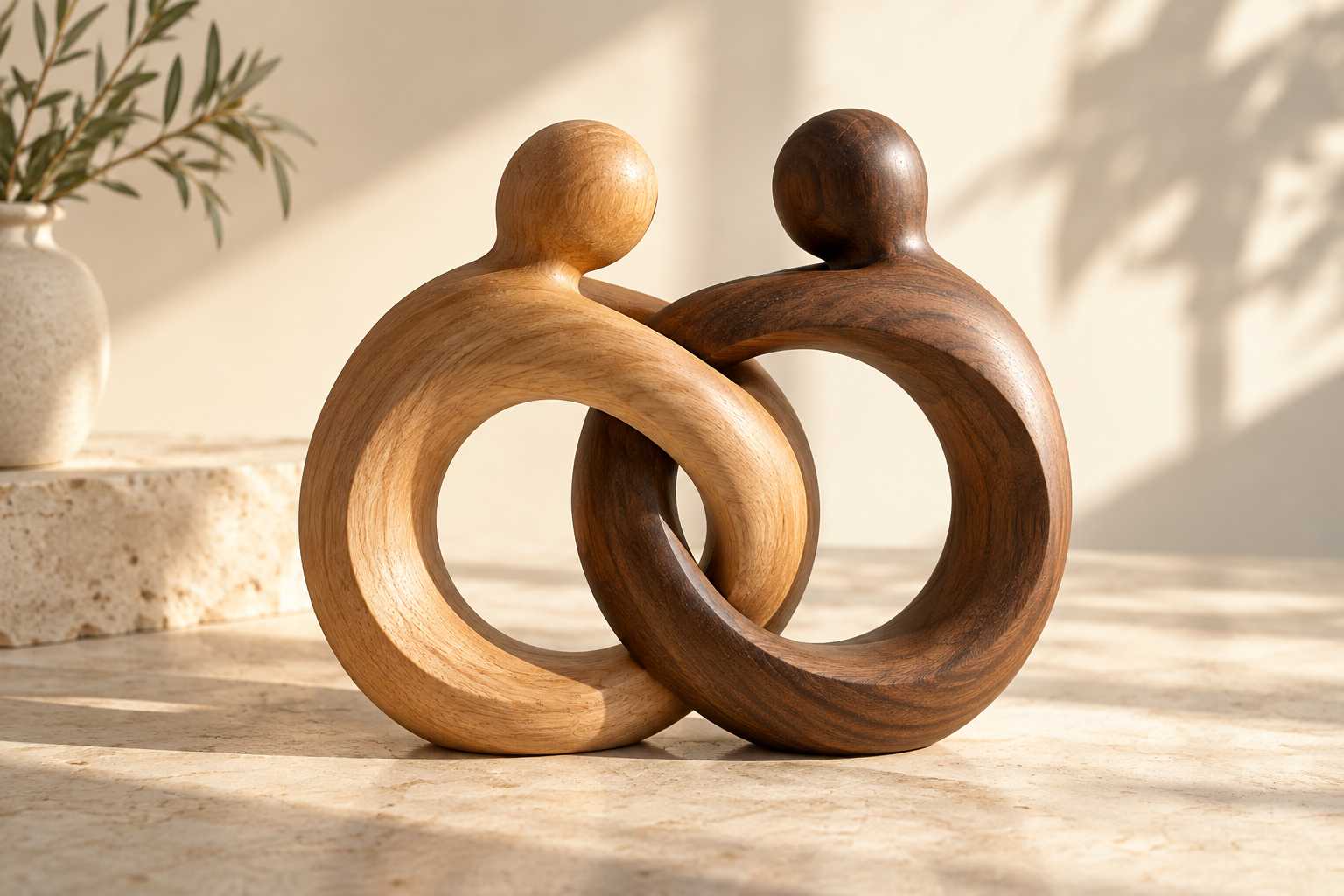 Connected wooden figures representing community support